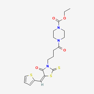 molecular formula C19H23N3O4S3 B4705241 ethyl 4-{4-[4-oxo-5-(2-thienylmethylene)-2-thioxo-1,3-thiazolidin-3-yl]butanoyl}-1-piperazinecarboxylate 