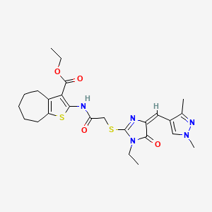 molecular formula C25H31N5O4S2 B4705477 ETHYL 2-{[2-({4-[(E)-1-(1,3-DIMETHYL-1H-PYRAZOL-4-YL)METHYLIDENE]-1-ETHYL-5-OXO-4,5-DIHYDRO-1H-IMIDAZOL-2-YL}SULFANYL)ACETYL]AMINO}-5,6,7,8-TETRAHYDRO-4H-CYCLOHEPTA[B]THIOPHENE-3-CARBOXYLATE 