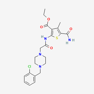 molecular formula C22H27ClN4O4S B4705502 ethyl 5-(aminocarbonyl)-2-({[4-(2-chlorobenzyl)-1-piperazinyl]acetyl}amino)-4-methyl-3-thiophenecarboxylate 