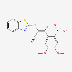 molecular formula C18H13N3O4S2 B4705660 (E)-2-(1,3-benzothiazol-2-ylsulfanyl)-3-(4,5-dimethoxy-2-nitrophenyl)prop-2-enenitrile 