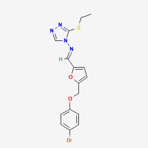 molecular formula C16H15BrN4O2S B4705745 N-((E)-1-{5-[(4-BROMOPHENOXY)METHYL]-2-FURYL}METHYLIDENE)-N-[3-(ETHYLSULFANYL)-4H-1,2,4-TRIAZOL-4-YL]AMINE 