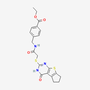 molecular formula C21H21N3O4S2 B4705776 ethyl 4-[({[(4-oxo-3,5,6,7-tetrahydro-4H-cyclopenta[4,5]thieno[2,3-d]pyrimidin-2-yl)thio]acetyl}amino)methyl]benzoate 