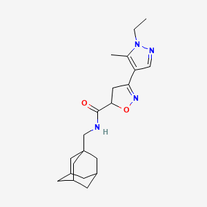 molecular formula C21H30N4O2 B4705941 N-(1-adamantylmethyl)-3-(1-ethyl-5-methyl-1H-pyrazol-4-yl)-4,5-dihydro-5-isoxazolecarboxamide 