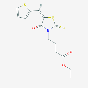 molecular formula C14H15NO3S3 B4706007 ETHYL 4-[(5E)-4-OXO-2-SULFANYLIDENE-5-[(THIOPHEN-2-YL)METHYLIDENE]-1,3-THIAZOLIDIN-3-YL]BUTANOATE 