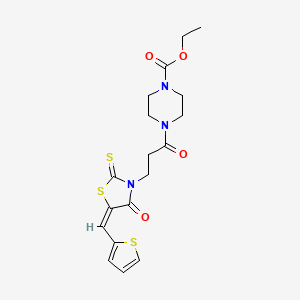 molecular formula C18H21N3O4S3 B4706069 ethyl 4-{3-[4-oxo-5-(2-thienylmethylene)-2-thioxo-1,3-thiazolidin-3-yl]propanoyl}-1-piperazinecarboxylate 