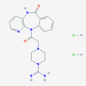 molecular formula C19H23Cl2N7O2 B047061 11-((4-(Aminoiminomethyl)-1-piperazinyl)acetyl)-5,11-dihydro-6H-pyrido(2,3-b)(1,4)benzodiazepin-6-one dihydrochloride CAS No. 122858-76-8