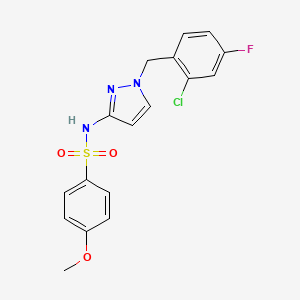 molecular formula C17H15ClFN3O3S B4706139 N~1~-[1-(2-CHLORO-4-FLUOROBENZYL)-1H-PYRAZOL-3-YL]-4-METHOXY-1-BENZENESULFONAMIDE 