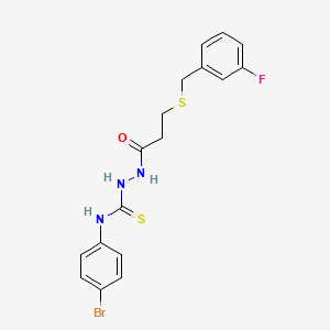 molecular formula C17H17BrFN3OS2 B4706400 N-(4-bromophenyl)-2-{3-[(3-fluorobenzyl)thio]propanoyl}hydrazinecarbothioamide 