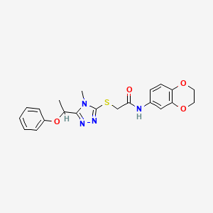 molecular formula C21H22N4O4S B4706437 N-(2,3-dihydro-1,4-benzodioxin-6-yl)-2-{[4-methyl-5-(1-phenoxyethyl)-4H-1,2,4-triazol-3-yl]sulfanyl}acetamide 
