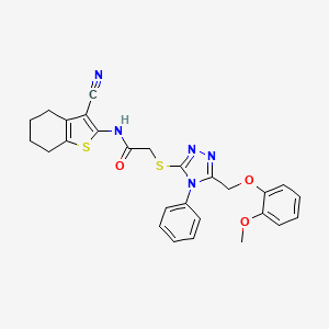 molecular formula C27H25N5O3S2 B4706475 N-(3-cyano-4,5,6,7-tetrahydro-1-benzothiophen-2-yl)-2-({5-[(2-methoxyphenoxy)methyl]-4-phenyl-4H-1,2,4-triazol-3-yl}sulfanyl)acetamide 