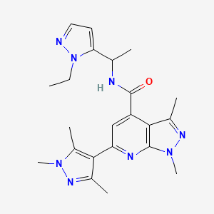 molecular formula C22H28N8O B4706523 N-[1-(1-ethyl-1H-pyrazol-5-yl)ethyl]-1,3-dimethyl-6-(1,3,5-trimethyl-1H-pyrazol-4-yl)-1H-pyrazolo[3,4-b]pyridine-4-carboxamide 