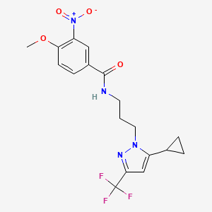 molecular formula C18H19F3N4O4 B4706758 N-{3-[5-cyclopropyl-3-(trifluoromethyl)-1H-pyrazol-1-yl]propyl}-4-methoxy-3-nitrobenzamide 
