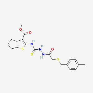 molecular formula C20H23N3O3S3 B4706764 methyl 2-{[(2-{[(4-methylbenzyl)thio]acetyl}hydrazino)carbonothioyl]amino}-5,6-dihydro-4H-cyclopenta[b]thiophene-3-carboxylate 