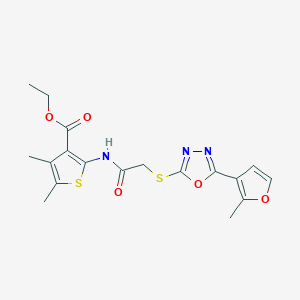 molecular formula C18H19N3O5S2 B4706855 ethyl 4,5-dimethyl-2-[({[5-(2-methyl-3-furyl)-1,3,4-oxadiazol-2-yl]thio}acetyl)amino]-3-thiophenecarboxylate 