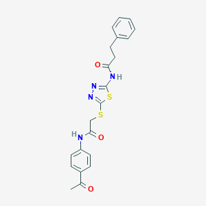 molecular formula C21H20N4O3S2 B470690 N-[5-({[(4-ACETYLPHENYL)CARBAMOYL]METHYL}SULFANYL)-1,3,4-THIADIAZOL-2-YL]-3-PHENYLPROPANAMIDE CAS No. 535954-85-9