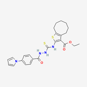molecular formula C25H28N4O3S2 B4707169 ethyl 2-[({2-[4-(1H-pyrrol-1-yl)benzoyl]hydrazino}carbonothioyl)amino]-4,5,6,7,8,9-hexahydrocycloocta[b]thiophene-3-carboxylate 