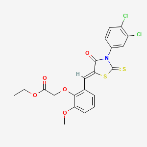 molecular formula C21H17Cl2NO5S2 B4707321 ethyl (2-{[3-(3,4-dichlorophenyl)-4-oxo-2-thioxo-1,3-thiazolidin-5-ylidene]methyl}-6-methoxyphenoxy)acetate 