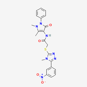 molecular formula C22H21N7O4S B4707410 N-(1,5-dimethyl-3-oxo-2-phenyl-2,3-dihydro-1H-pyrazol-4-yl)-2-{[4-methyl-5-(3-nitrophenyl)-4H-1,2,4-triazol-3-yl]sulfanyl}acetamide 