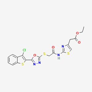 molecular formula C19H15ClN4O4S3 B4707452 Ethyl {2-[({[5-(3-chloro-1-benzothiophen-2-yl)-1,3,4-oxadiazol-2-yl]sulfanyl}acetyl)amino]-1,3-thiazol-4-yl}acetate 
