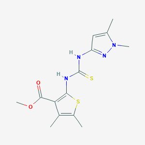 molecular formula C14H18N4O2S2 B4707910 methyl 2-({[(1,5-dimethyl-1H-pyrazol-3-yl)amino]carbonothioyl}amino)-4,5-dimethyl-3-thiophenecarboxylate 