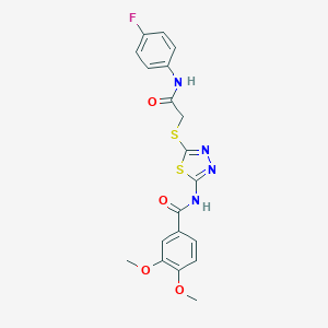 molecular formula C19H17FN4O4S2 B470896 N-[5-({[(4-fluorophenyl)carbamoyl]methyl}sulfanyl)-1,3,4-thiadiazol-2-yl]-3,4-dimethoxybenzamide CAS No. 392297-80-2