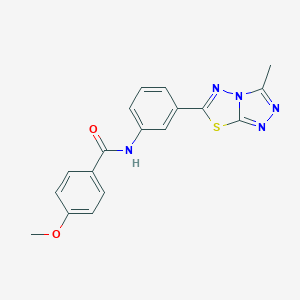 molecular formula C18H15N5O2S B471176 4-methoxy-N-[3-(3-methyl[1,2,4]triazolo[3,4-b][1,3,4]thiadiazol-6-yl)phenyl]benzamide CAS No. 723752-91-8