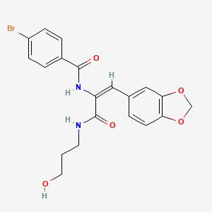 molecular formula C20H19BrN2O5 B4712173 N-[(E)-1-(1,3-benzodioxol-5-yl)-3-(3-hydroxypropylamino)-3-oxoprop-1-en-2-yl]-4-bromobenzamide 