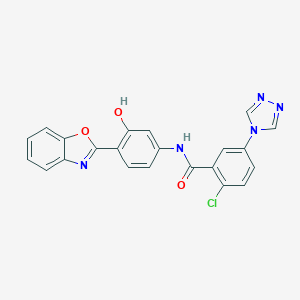 molecular formula C22H14ClN5O3 B471234 N-[4-(1,3-benzoxazol-2-yl)-3-hydroxyphenyl]-2-chloro-5-(4H-1,2,4-triazol-4-yl)benzamide 
