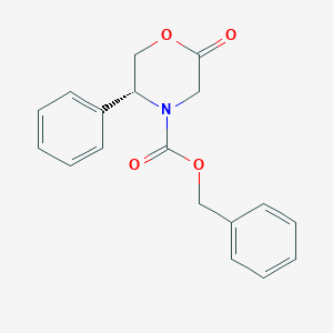 molecular formula C18H17NO4 B047125 (5R)-3,4,5,6-Tetrahydro-5-phenyl-N-(benzyloxycarbonyl)-4(H)-1,4-oxazin-2-one CAS No. 121269-46-3