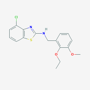 molecular formula C17H17ClN2O2S B471255 4-chloro-N-(2-ethoxy-3-methoxybenzyl)-1,3-benzothiazol-2-amine CAS No. 723753-69-3
