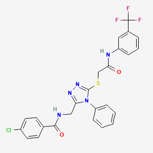 molecular formula C25H19ClF3N5O2S B4713166 4-chloro-N-({5-[(2-oxo-2-{[3-(trifluoromethyl)phenyl]amino}ethyl)sulfanyl]-4-phenyl-4H-1,2,4-triazol-3-yl}methyl)benzamide 