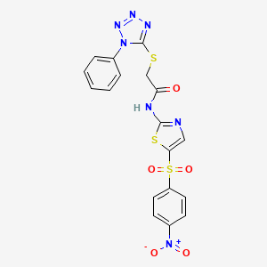molecular formula C18H13N7O5S3 B4713537 N~1~-{5-[(4-NITROPHENYL)SULFONYL]-1,3-THIAZOL-2-YL}-2-[(1-PHENYL-1H-1,2,3,4-TETRAAZOL-5-YL)SULFANYL]ACETAMIDE 