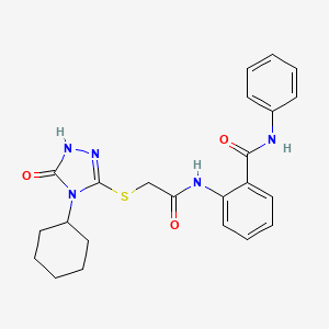 molecular formula C23H25N5O3S B4713628 2-{2-[(4-CYCLOHEXYL-5-OXO-4,5-DIHYDRO-1H-1,2,4-TRIAZOL-3-YL)SULFANYL]ACETAMIDO}-N-PHENYLBENZAMIDE 