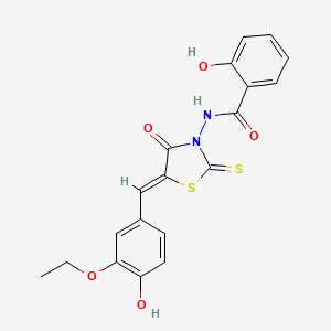 molecular formula C19H16N2O5S2 B4713721 N-[(5Z)-5-(3-ethoxy-4-hydroxybenzylidene)-4-oxo-2-thioxo-1,3-thiazolidin-3-yl]-2-hydroxybenzamide 