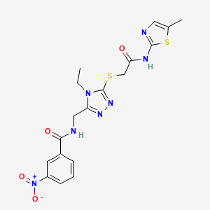 molecular formula C18H19N7O4S2 B4713926 N-[[4-ethyl-5-[2-[(5-methyl-1,3-thiazol-2-yl)amino]-2-oxoethyl]sulfanyl-1,2,4-triazol-3-yl]methyl]-3-nitrobenzamide 
