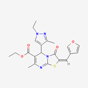 molecular formula C21H22N4O4S B4714431 ETHYL 5-(1-ETHYL-3-METHYL-1H-PYRAZOL-4-YL)-2-[(E)-1-(3-FURYL)METHYLIDENE]-7-METHYL-3-OXO-2,3-DIHYDRO-5H-[1,3]THIAZOLO[3,2-A]PYRIMIDINE-6-CARBOXYLATE 