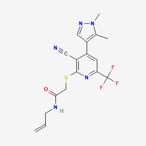 molecular formula C17H16F3N5OS B4714451 N~1~-ALLYL-2-{[3-CYANO-4-(1,5-DIMETHYL-1H-PYRAZOL-4-YL)-6-(TRIFLUOROMETHYL)-2-PYRIDYL]SULFANYL}ACETAMIDE 