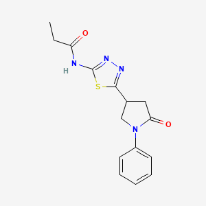molecular formula C15H16N4O2S B4714691 N-[5-(5-oxo-1-phenylpyrrolidin-3-yl)-1,3,4-thiadiazol-2-yl]propanamide 