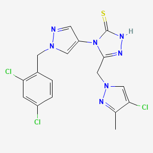 molecular formula C17H14Cl3N7S B4714819 5-[(4-CHLORO-3-METHYL-1H-PYRAZOL-1-YL)METHYL]-4-[1-(2,4-DICHLOROBENZYL)-1H-PYRAZOL-4-YL]-4H-1,2,4-TRIAZOL-3-YLHYDROSULFIDE 