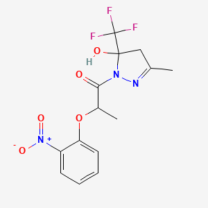 molecular formula C14H14F3N3O5 B4714859 1-[5-hydroxy-3-methyl-5-(trifluoromethyl)-4,5-dihydro-1H-pyrazol-1-yl]-2-(2-nitrophenoxy)propan-1-one CAS No. 832674-08-5