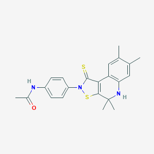 molecular formula C22H23N3OS2 B471489 N-[4-(4,4,7,8-tetramethyl-1-thioxo-4,5-dihydro[1,2]thiazolo[5,4-c]quinolin-2(1H)-yl)phenyl]acetamide CAS No. 332074-35-8