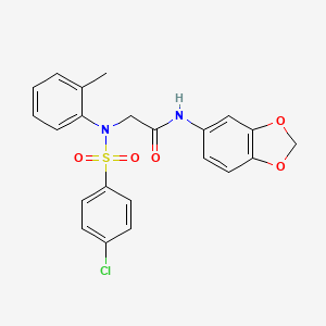 molecular formula C22H19ClN2O5S B4715233 N-(1,3-benzodioxol-5-yl)-2-(N-(4-chlorophenyl)sulfonyl-2-methylanilino)acetamide 