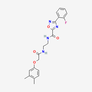 molecular formula C21H21FN4O4 B4715408 N~5~-(2-{[2-(3,4-dimethylphenoxy)acetyl]amino}ethyl)-3-(2-fluorophenyl)-1,2,4-oxadiazole-5-carboxamide 
