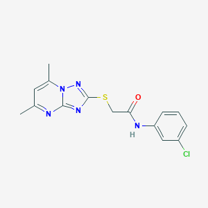 molecular formula C15H14ClN5OS B471617 N-(3-chlorophenyl)-2-[(5,7-dimethyl[1,2,4]triazolo[1,5-a]pyrimidin-2-yl)sulfanyl]acetamide CAS No. 262858-60-6