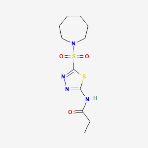 molecular formula C11H18N4O3S2 B4716788 N-[5-(Azepane-1-sulfonyl)-1,3,4-thiadiazol-2-YL]propanamide 