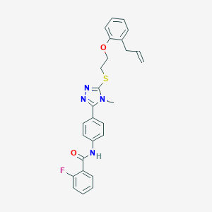 molecular formula C27H25FN4O2S B471681 N-[4-(5-{[2-(2-allylphenoxy)ethyl]sulfanyl}-4-methyl-4H-1,2,4-triazol-3-yl)phenyl]-2-fluorobenzamide CAS No. 445421-49-8