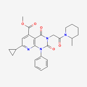 molecular formula C26H28N4O5 B4716946 Methyl 7-cyclopropyl-3-[2-(2-methylpiperidin-1-yl)-2-oxoethyl]-2,4-dioxo-1-phenyl-1,2,3,4-tetrahydropyrido[2,3-d]pyrimidine-5-carboxylate 