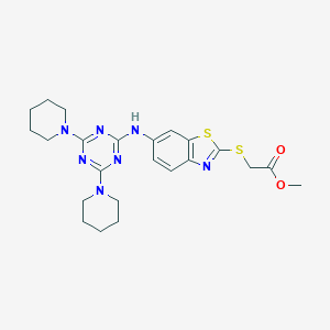 molecular formula C23H29N7O2S2 B471698 Methyl [(6-{[4,6-di(1-piperidinyl)-1,3,5-triazin-2-yl]amino}-1,3-benzothiazol-2-yl)sulfanyl]acetate CAS No. 445421-70-5