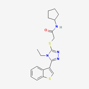 molecular formula C19H22N4OS2 B4717243 2-{[5-(1-benzothiophen-3-yl)-4-ethyl-4H-1,2,4-triazol-3-yl]sulfanyl}-N-cyclopentylacetamide 