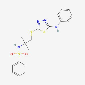 molecular formula C18H20N4O2S3 B4717384 N-[1-[(5-anilino-1,3,4-thiadiazol-2-yl)sulfanyl]-2-methylpropan-2-yl]benzenesulfonamide 